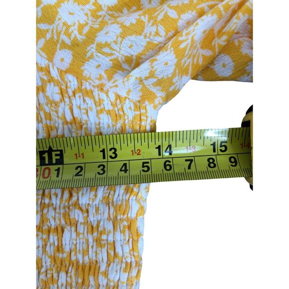 Lost‎ + Wander Yellow Ditsy Floral Smocked Cottagecore Boho Rayon Mini Dress S - Picture 8 of 12